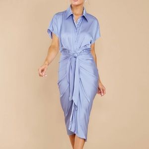 Blue Satin Shirt Dress